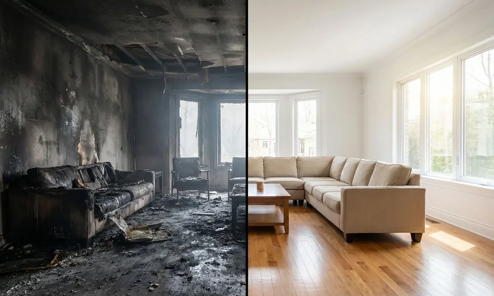 Antes y después de la limpieza por incendio