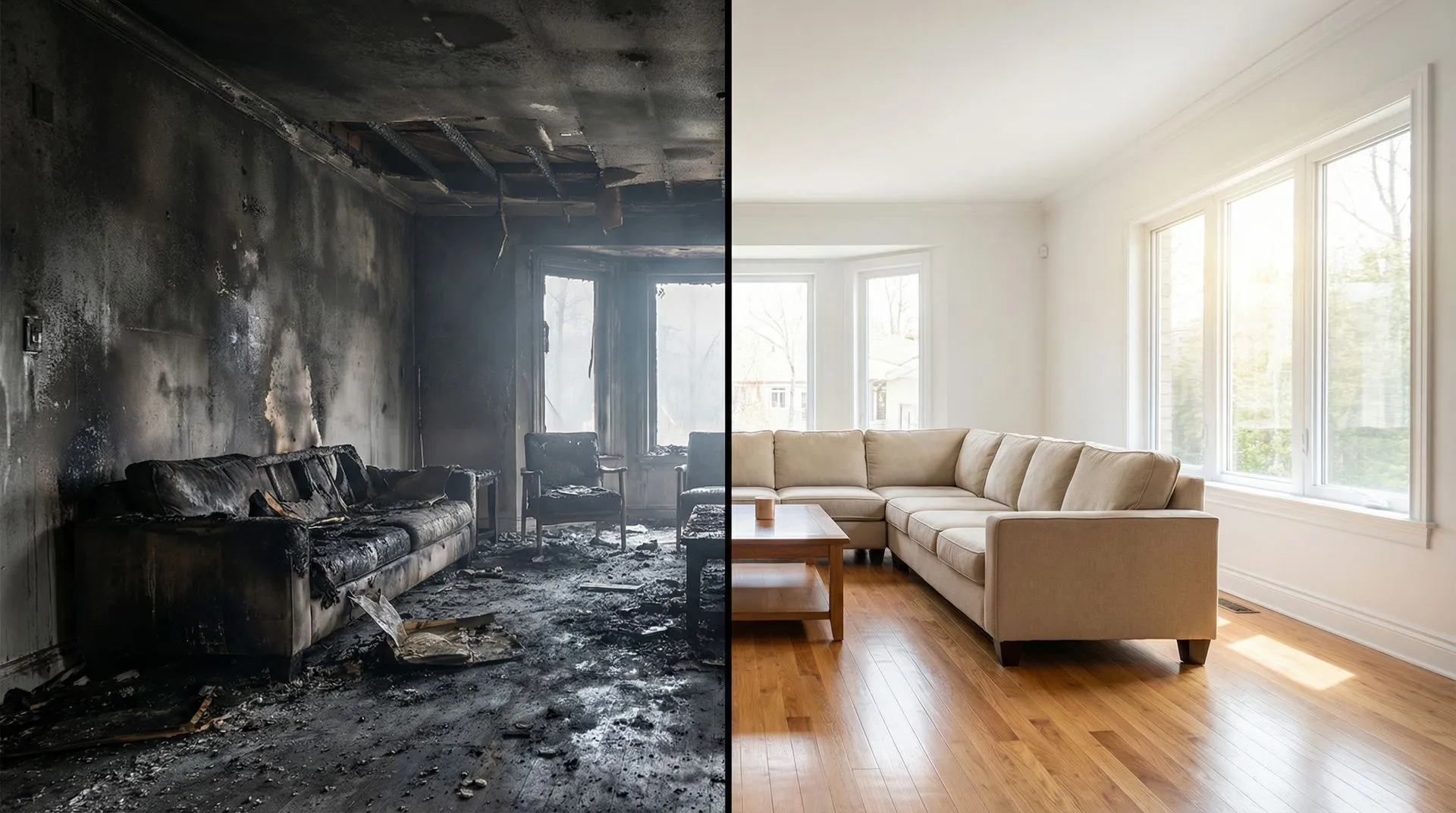 Antes y después limpieza por incendio en Málaga